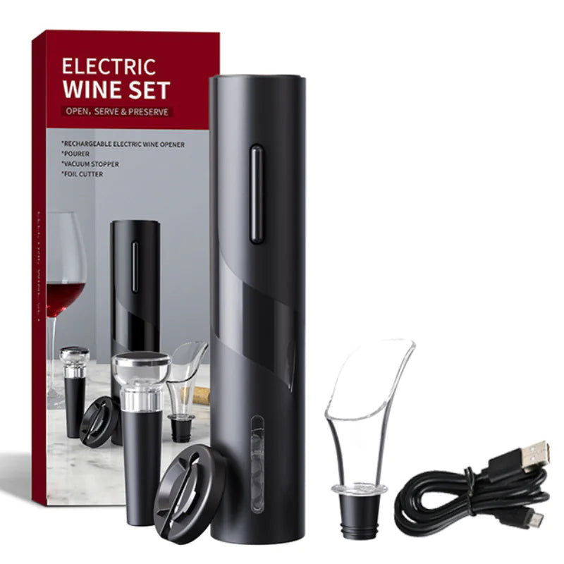 5-in-1 Electric Wine Opener Set – Automatic Corkscrew with Foil Cutter, Vacuum Stopper & Aerator