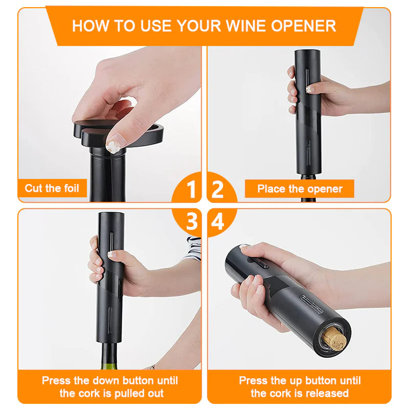 5-in-1 Electric Wine Opener Set – Automatic Corkscrew with Foil Cutter, Vacuum Stopper & Aerator