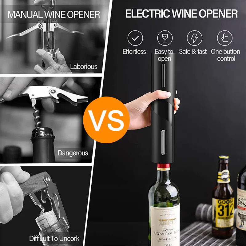 5-in-1 Electric Wine Opener Set – Automatic Corkscrew with Foil Cutter, Vacuum Stopper & Aerator