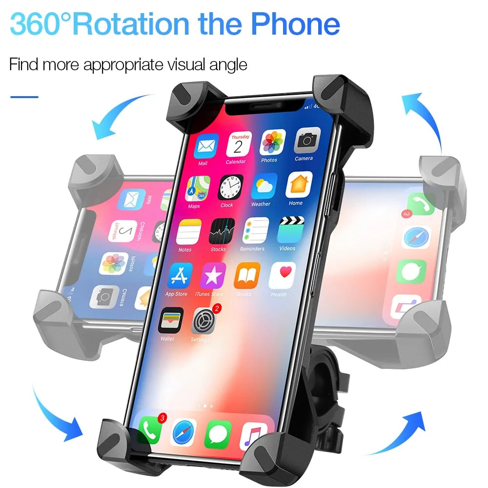 Universal Bike & Motorcycle Phone Holder – 360° Rotation, Shockproof & Secure Grip for All Smartphones